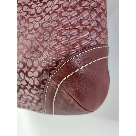 Coach Soho Signature Canvas Suede Shoulder Bag Burgundy Wine Western Country - Picture 9 of 16